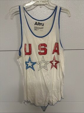 Altru White USA Graphic Tank with Red & Blue Stars